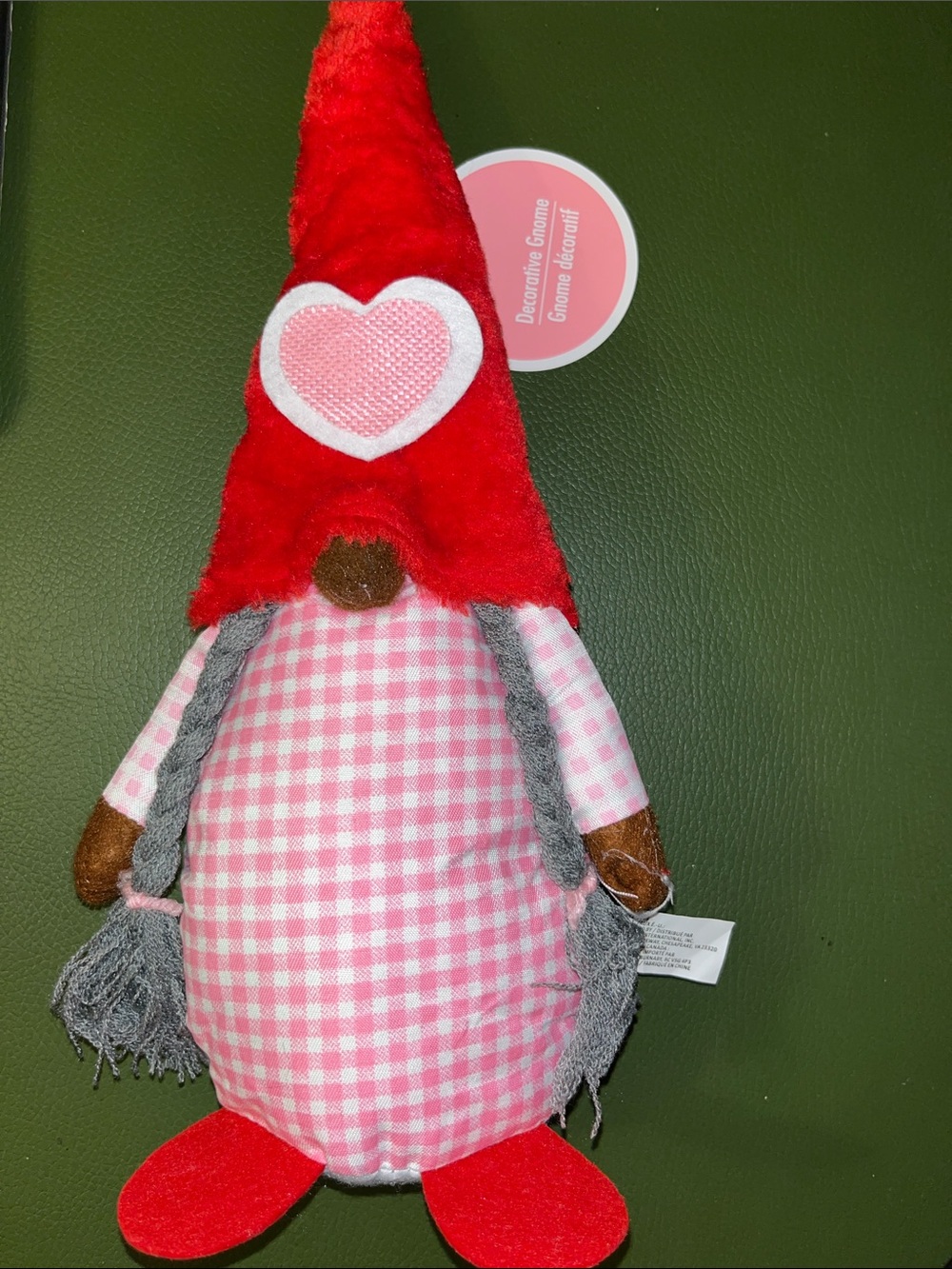 Plush Valentine Gnome Decoration in Red and Pink